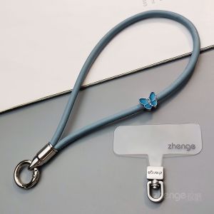 Fashionable Butterfly Design Leather Phone Strap Womens Style Keychain Handheld Chain Mobile Phone Case Drop Prevention Short Model