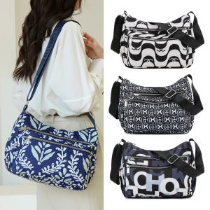 Casual Nylon Crossbody Bag for Women Fashionable Multi-layer Floral Mom Bag with Large Capacity Lightweight Single Shoulder Bag