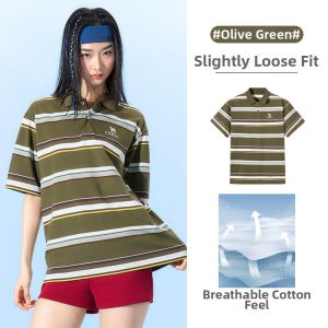 CAMEL | Vintage Striped Loose Short Sleeve Polo Shirt
