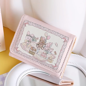 SKISOPGO Girlish Heart Design Cute Spring Picnic Series Bunny Bear Wallet Anti-Degaussing Multi-card Slot Magnetic Buckle