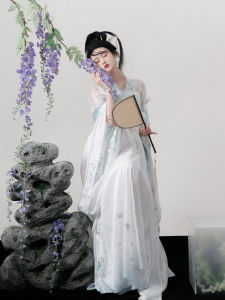 Original Hanfu Yanyun Weaving Moon Pavilion East Wei Jin Large Sleeve Short Skirt Show Model Polyester Fiber Summer 2022