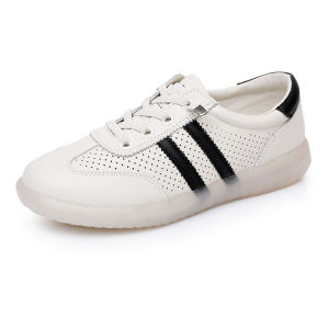 Three Sheeps Shoes Summer New Hole Punching Soft Bottom Breathable Casual Mom Shoes Flat Heel Slip-On Fashionable White Sneakers