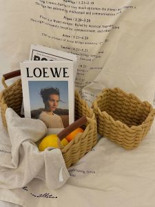 Woven Cotton Rope Storage Basket Desktop Cosmetic Organizer Japanese Style Miscellaneous Item Basket Ins Inspired Arrangement