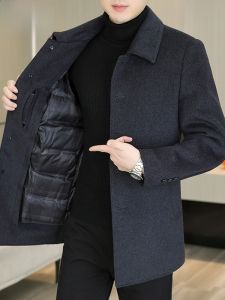 HENGYUANXIANG | Hengyuanxiang Mens Mid-Length Wool Coat Casual Business Style With Down Inner Liner Fashionable Urban Fashion Pure Color