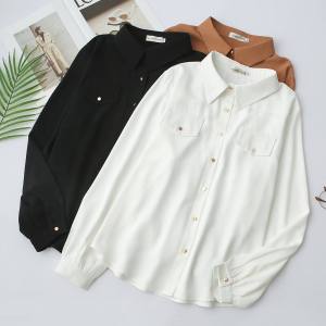 Spring & Fall K-style New Casual Top 100.00kg Plus Size Ladies Stylish Lapel Gold Buckle Long Sleeves Plus Size Art Blouse