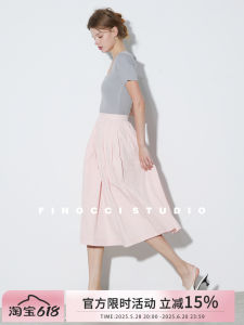 Finocci Summer Fairy Color High Quality Modal Cotton A-Line Skirt Pleated Elegant Style Mid-Length Solid Color Sweet Style