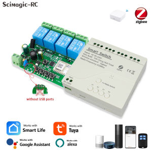 4CH Tuya Zigbee Relay Smart Home Switch Module APP Remote Control Wireless Radio Relay Light Switch for Zigbee Gateway Hub