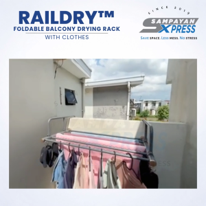 RailDry™ Foldable Balcony Drying Rack | No Drilling | Adjustable Aluminum Rack | Sampayan Xpress
