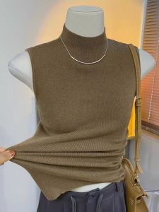 chaqi | เสื้อกั๊กถักแขนกุดคอตั้งสำหรับผู้หญิงในฤดูใบไม้ร่วง เสื้อชั้นในทรงเข้ารูปคอตั้ง เสื้อชั้นในแบบไม่มีแขน เสื้อชั้นในคอตั้งสำหรับใส่ทำงาน