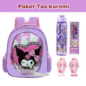 (Paket Hemat) tas ransel anak sekolah free botol dan jam tangan tas labubu dan kuromi