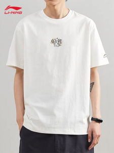 Li-Ning Mens Short-Sleeve T-Shirt Loose Fit Cotton Sporty Casual Breathable White Half Sleeve round Neck Summer New Arrival