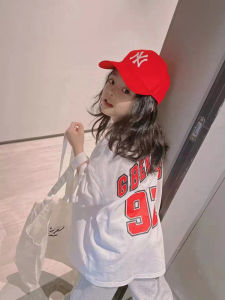 Pure Cotton Girls Mid-Length T-Shirt Summer Clothing Childrens K-style Loose Tops Kids Short Sleeve Shirtdress Basketball Wear