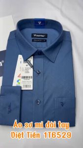 Áo sơ mi dài tay Việt Tiến xanh vân họa tiết 1T6529- Regularfit vạt bầu có size lớn