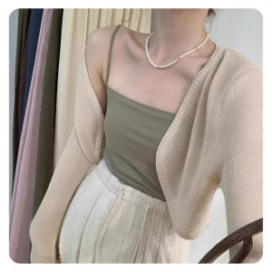 เสื้อคาร์ดิแกนถักไหมน้ำแข็งสำหรับผู้หญิง ทรงบาง ใส่กับชุดเดรส ช่วงไหล่ ชุดคลุม แฟชั่นฤดูร้อน 2025 ผ้าฝ้ายผสมโพลีเอสเตอร์