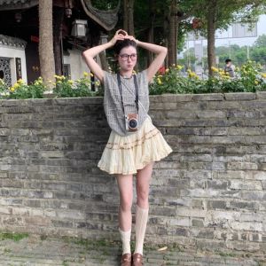 VKSOD | Laid-back Style French Lace Knitted Vest And A-Line Mini Skirt Set Womens Summer New Arrival Slimming Short Sleeve Round Neck