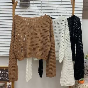 ⚡port⚡ blouses women new style 2025 Korean fashion tops Korean Hollow Blouse for Women Plain Long Sleeve Croptops 2️⃣0️⃣2️⃣5️⃣