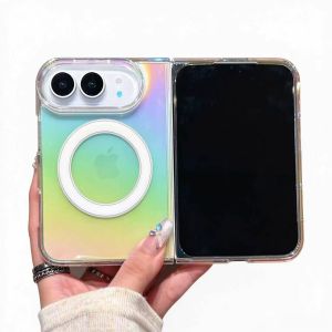Gradient Color Plated Magnetic Clear Acrylic Phone Case for iPhone Duo Foldable Screen Shockproof Anti-Scratch Protective Cover