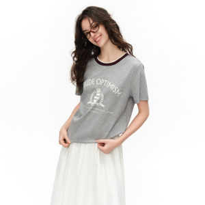 DUSHU | Stylish Design Color Blocking Ribbed Crew Neck Straight Shoulder T-shirt