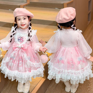 Melody Dress Autumn and Winter Girls Dress Sweater Kids Western Style Pettiskirt Clow M Lolita Princess Dress