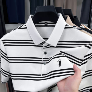 Áo Thun Polo Pierre Cardin Mùa Hè Mới Tay Ngắn Thêu Lụa Tơ Tằm Thường Ngày Cổ Polo Kẻ Sọc Thời Trang Công Sở Trang Phục Thường Ngày