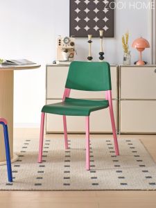 Dopamine Color Block Plastic Dining Chair Designer Leisure Green Stackable Chair Mid-Century Modern Home Furniture