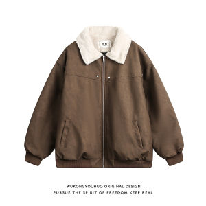 Warmth And Style Mens Lamb Velvet Jacket Coat Loose Fit Retro Cotton Padded Warm All-Match Outerwear Youth Fashion Winter Coat