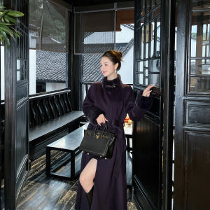 High-End Double-Faced Cashmere Coat Womens Loose Korean Style Wool Collar Mink Fur Trim Elegant Outerwear Long Sleeve