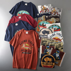 Foreign Trade Original Tail Order Cut Label American Style Retro Europe and America T-shirt Mens Short-Sleeved Fashion Brand Cotton Export Menswear T-shirt Top