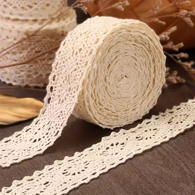 Ruy Băng Viền Ren Màu Be 10 Thước Chất Liệu Polyester Dùng Cho Phụ Kiện Quần Áo Nơ Trang Trí DIY Hộp Hoa Tươi