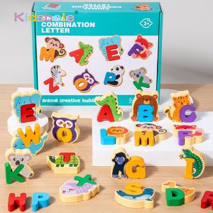 Wooden Animal Alphabet Puzzle Toys Montessori ABC Learning Educational Toys For Toddlers Kids Early Preschool Gift