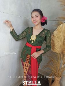 Cherrykebaya Setelan Kebaya Brokat Stretch Stella dan Rok Kamen Songket Batik Free Selendang Pengantin Pesta Wisuda Modern
