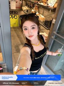 Dragon Sisters Black Pure Cotton American Style Vest Women Summer Outdoor Wear New Spicy Girl Strap Base No Sleeve Small Top