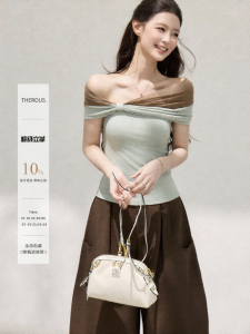 THROUS | Áo Thun Dáng Ôm Cổ Trụ Nơ Đeo Vai