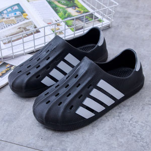 Mens Summer 2025 Anti-slip Breathable Water Shoes Beach Slippers Outdoor Driving Sandals PVC Upper Flat Heel Slip-On Sandals