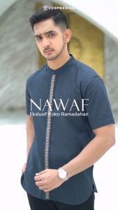 Coop Design - Nawaf Koko Bordir Kerah Changi Collarless Katun Lengan Pendek Pria