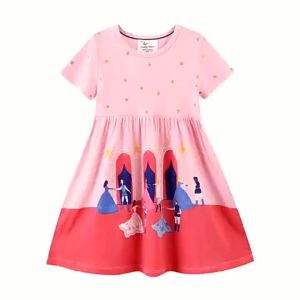 Jumping Meters 2-7T Summer Girls Dresses Rainbow Beading Short Sleeve Dots Party Childrens Clothes Toddler Frocks Costume