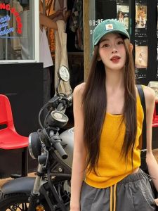 Yellow Strapless Slim Fit Vest Top for plus Size Women Summer Outerwear Sleeveless High Waist Line Visual Effect Commute Style