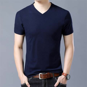 Mens Short Sleeve T-Shirt V-Neck Slim Fit Solid Color Casual Shirt Chicken Heart Neck Summer Short Sleeve Ear Cover