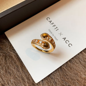 CAFFTI | Retro Style Luxurious Gold Tiger Eye Stone Adjustable Ring for Middle or Index Finger