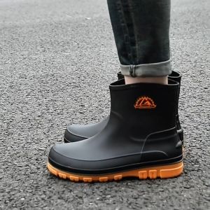 Short Tube Mens Rain Boots Waterproof Shoes Anti Slip Rain Boots New Wear-Resistant Casual Rubber Shoes