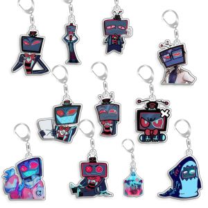 Keeppley | Hazbin Hotel Vox Blitzo 5cm Móc Khóa Acrylic Dễ Thương Mặt Dây Chuyền Ba Lô Dễ Thương Người Hâm Mộ Trò Chơi Quà Tặng Đồ Trang Trí Dành Cho Người Trên 18 Tuổi
