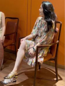 Elegant French Style Chiffon Goddess Print Tea Break Dress Summer Light Maturity Bubble Sleeve Absolutely Beautiful Dress