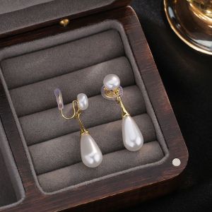 Elegant Waterdrop Simple Pearl Clip On Earrings Charm Pendant Simulated Pearl Geometric No Pierced For Women Wedding Jewelry