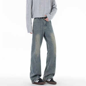 Cleanfit Mens Straight Leg Jeans Distressed Washed Loose Casual Pants High Street Decomposition Design Comfortable Jeans