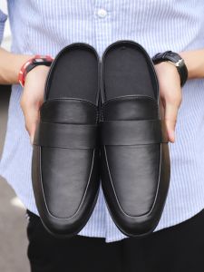 Summer Mens Closed Toe Half Slippers Leather Slipper Fitting Room Slippers Students Driving Slippers Home Outdoor Wearing Korean Style