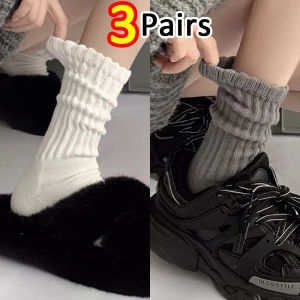 ZEEMIN คริสต์มาสฮาโลวีน ถุงเท้ายาว Y2k หนาสำหรับผู้หญิงถุงเท้ายาวถุงเท้าข้อกลางแบบถักอบอุ่นทรงหลวมโลลิต้าถุงเท้ายาวรองเท้าบูทสีดำสีขาวมีระบายที่ข้อเท้า