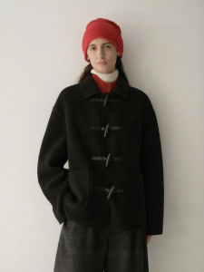 INSIS FEMME | Wool and Leather Blend Simple Literary Horn Button College Style Womens Coat