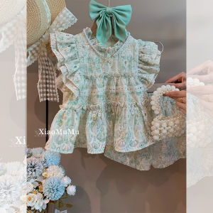 Korean Style Baby Girl Summer Outfit Doll Shirt Shorts Two Piece Set Fashionable Childrens Clothing Baby Clothes Set