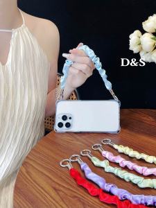 Fashionable Silk Handheld Phone Case with Chain Anti-Loss Bag Decorative Short Style Universal Fit Digital Accessories