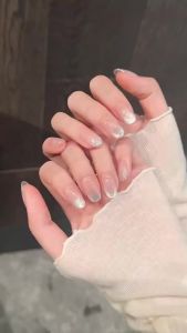 10 Móng Tay Giả Hình Oval Làm Thủ Công Màu Bạc Nhũ Pha Trộn Dùng Cho Tiệc Tùng Và Hàng Ngày Phong Cách Pháp Chất Liệu Nhựa